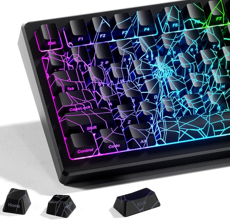 HITIME أغطية مفاتيح شبكة العنكبوت x XVX 60 75 100 بالمئة - أغطية مفاتيح تتألق مع تقنية IMD، لأجهزة الكمبيوتر الميكانيكية، مجموعة كاملة من 118 مفتاح، ملف تعريف OEM، إضاءة خلفية، مطبوعة من الجانب - سوداء - Image 1